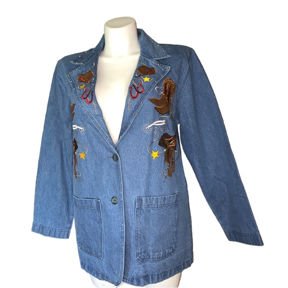 The Blue Denim Rodeo Cowgirl Western Blazer Jacket, Size L - Picture 7 of 16